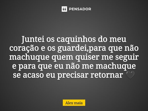 ⁠Juntei os caquinhos do meu coração e os guardei,para que não machuque quem quiser me seguir e para que eu não me machuque se acaso eu precisar retornar 🖤... Frase de Alex maia.