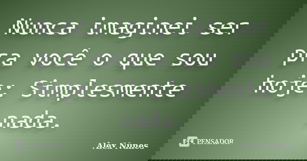 Nunca imaginei ser pra você o que sou hoje: Simplesmente nada.... Frase de Alex Nunes..