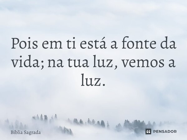 ⁠Pois em ti está a fonte da vida; na tua luz, vemos a luz.... Frase de Bíblia Sagrada.