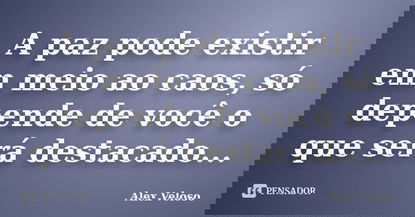A paz pode existir em meio ao caos, só depende de você o que será destacado...... Frase de Alex Veloso.