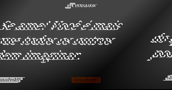 Se ame! Você é mais do que todos os outros podem imaginar.... Frase de AlexadreMS.