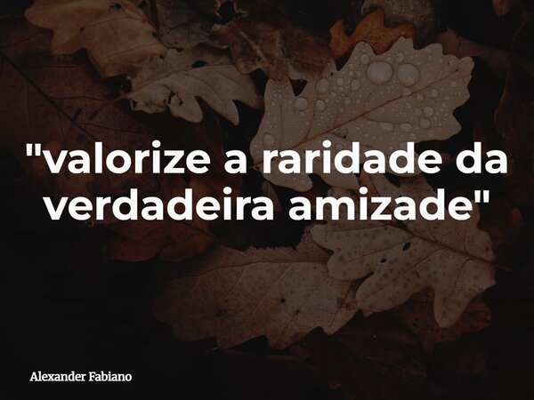 "valorize a raridade da verdadeira amizade"... Frase de Alexander Fabiano.