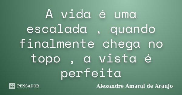 ‎A vida é uma escalada , quando finalmente chega no topo , a vista é perfeita... Frase de Alexandre Amaral de Araujo.