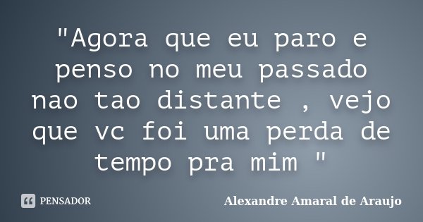 "Agora que eu paro e penso no meu passado nao tao distante , vejo que vc foi uma perda de tempo pra mim "... Frase de Alexandre Amaral de Araujo.