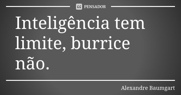 Inteligência tem limite, burrice não.... Frase de Alexandre Baumgart.