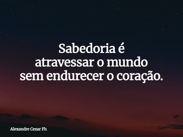 Sabedoria é atravessar o mundo sem endurecer o coração.... Frase de Alexandre Cezar Fh.