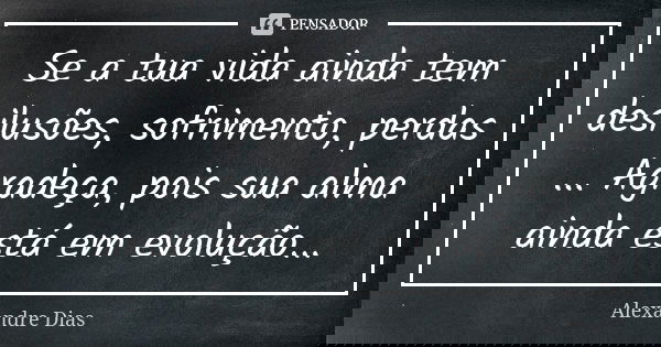 Se a tua vida ainda tem desilusões, sofrimento, perdas ... Agradeça, pois sua alma ainda está em evolução...... Frase de Alexandre Dias.