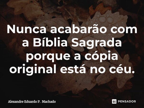 ⁠Nunca acabarão com a Bíblia Sagrada porque a cópia original está no céu.... Frase de Alexandre Eduardo P. Machado.