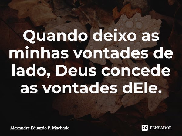Quando deixo as minhas vontades de lado, ⁠Deus concede as vontades dEle.... Frase de Alexandre Eduardo P. Machado.