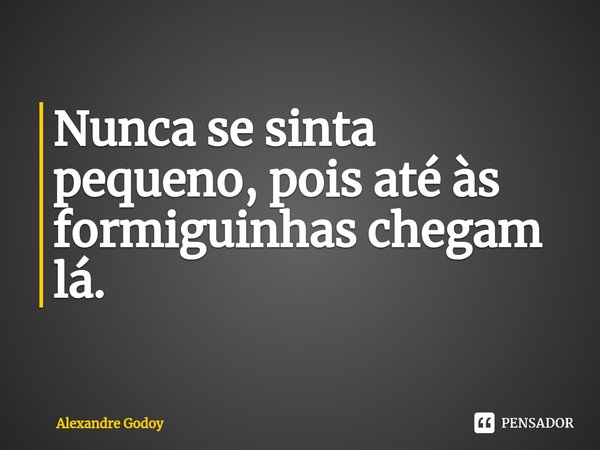⁠Nunca se sinta pequeno, pois até às formiguinhas chegam lá.... Frase de Alexandre Godoy.