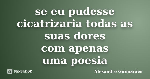 se eu pudesse cicatrizaria todas as suas dores com apenas uma poesia... Frase de Alexandre Guimarães.