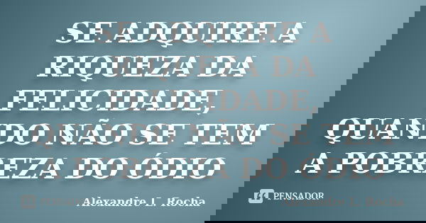 SE ADQUIRE A RIQUEZA DA FELICIDADE, QUANDO NÃO SE TEM A POBREZA DO ÓDIO... Frase de Alexandre L. Rocha.