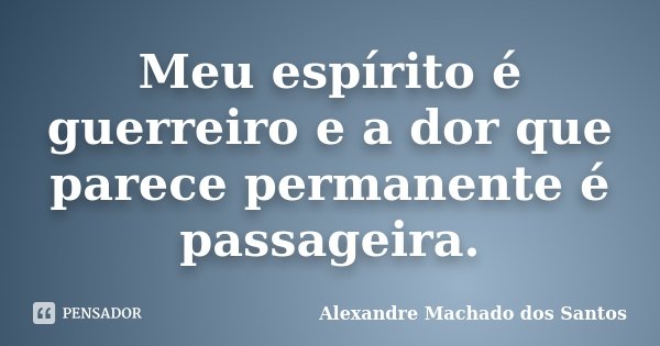Meu espírito é guerreiro e a dor que parece permanente é passageira.... Frase de Alexandre Machado dos Santos.