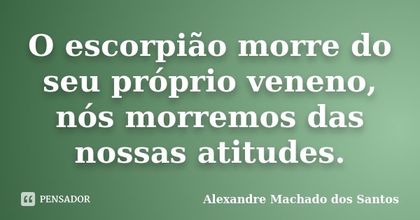 O escorpião morre do seu próprio veneno, nós morremos das nossas atitudes.... Frase de Alexandre Machado dos Santos.