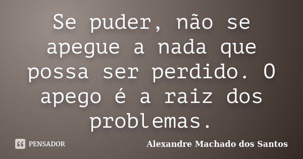 Se puder, não se apegue a nada que possa ser perdido. O apego é a raiz dos problemas.... Frase de Alexandre Machado dos Santos.