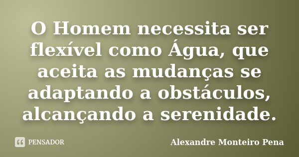 O Homem necessita ser flexível como Água, que aceita as mudanças se adaptando a obstáculos, alcançando a serenidade.... Frase de Alexandre Monteiro Pena.