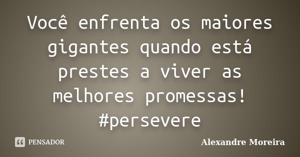 Você enfrenta os maiores gigantes quando está prestes a viver as melhores promessas! #persevere... Frase de Alexandre Moreira.