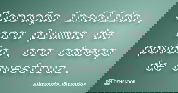 Coração insólido, ora plumas de pavão, ora cabeça de avestruz.... Frase de Alexandre Paranhos.