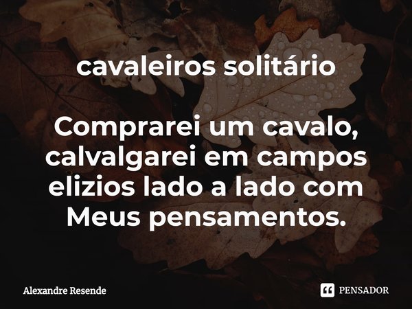 ⁠cavaleiros solitário Comprarei um cavalo, calvalgarei em campos elizios lado a lado com Meus pensamentos.... Frase de Alexandre Resende.