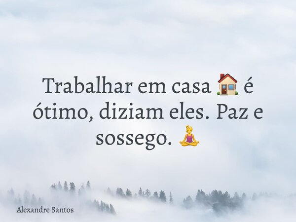 ⁠Trabalhar em casa 🏠 é ótimo, diziam eles. Paz e sossego. 🧘‍♀️... Frase de Alexandre Santos.