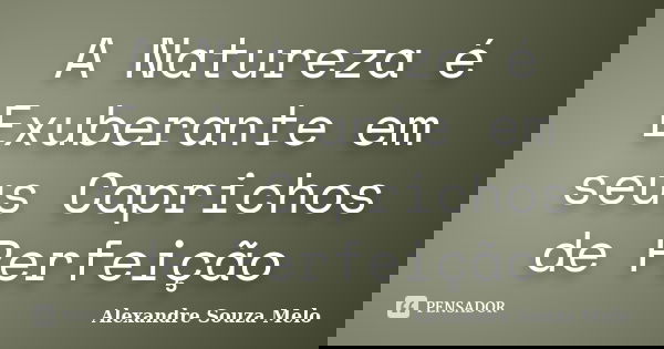 A Natureza é Exuberante em seus Caprichos de Perfeição... Frase de Alexandre Souza Melo.