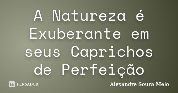 A Natureza é Exuberante em seus Caprichos de Perfeição... Frase de Alexandre Souza Melo.