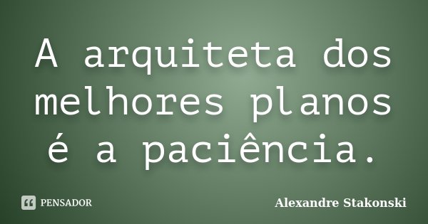 A arquiteta dos melhores planos é a paciência.... Frase de Alexandre Stakonski.
