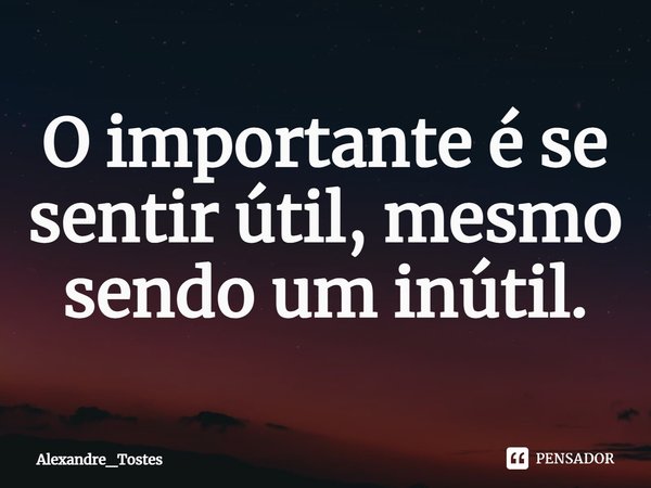 ⁠O importante é se sentir útil, mesmo sendo um inútil.... Frase de Alexandre_Tostes.
