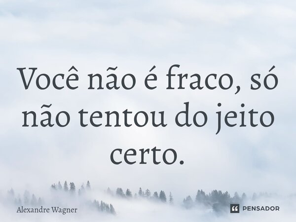 ⁠Você não é fraco, só não tentou do jeito certo.... Frase de Alexandre Wagner.