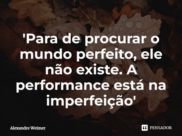 ⁠'Para de procurar o mundo perfeito, ele não existe. A performance está na imperfeição'... Frase de Alexandre Weimer.