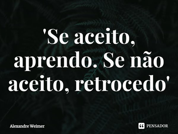 'Se aceito, aprendo. Se não aceito, retrocedo'... Frase de Alexandre Weimer.