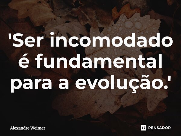 'Ser incomodado é fundamental para a evolução.'... Frase de Alexandre Weimer.