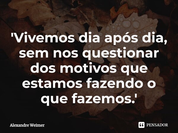 ⁠'Vivemos dia após dia, sem nos questionar dos motivos que estamos fazendo o que fazemos.'... Frase de Alexandre Weimer.