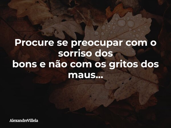 Procure se preocupar com o sorriso dos bons e não com os gritos dos maus...... Frase de AlexandreVillela.
