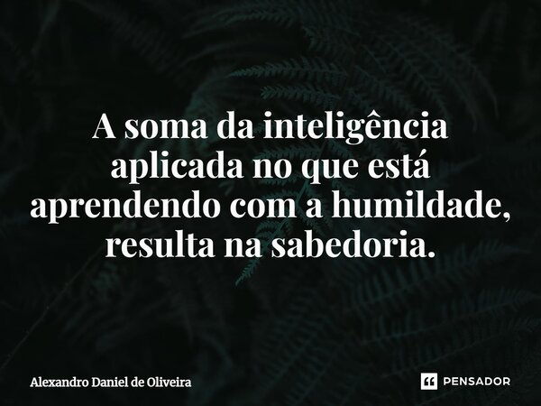 ⁠A soma da inteligência aplicada no que está aprendendo com a humildade, resulta na sabedoria.... Frase de Alexandro Daniel de Oliveira.