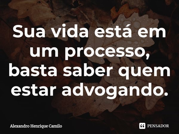 ⁠Sua vida está em um processo, basta saber quem estar advogando.... Frase de Alexandro Henrique Camilo.