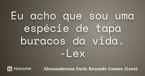 Eu acho que sou uma espécie de tapa buracos da vida. -Lex... Frase de Alexsanderson Faria Rezende Gomes (Leex).