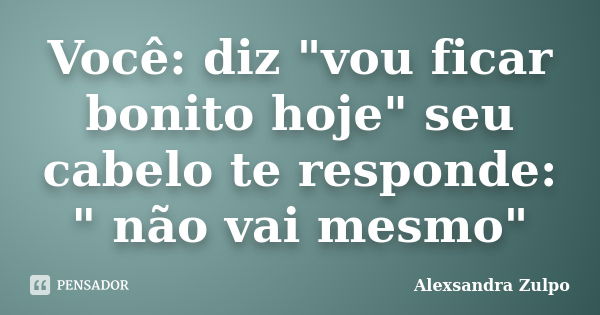 Você: diz "vou ficar bonito hoje" seu cabelo te responde: " não vai mesmo"... Frase de Alexsandra Zulpo.