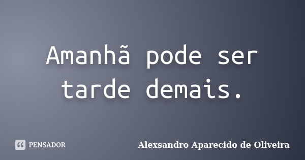 Amanhã pode ser tarde demais.... Frase de Alexsandro Aparecido de Oliveira.