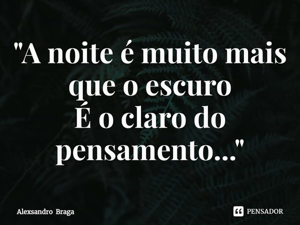 "⁠A noite é muito mais que o escuro
É o claro do pensamento..."... Frase de Alexsandro Braga.