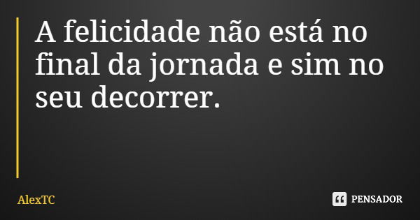 A felicidade não está no final da jornada e sim no seu decorrer.... Frase de AlexTC.