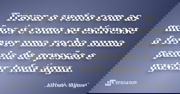 Travar o vento com as mãos é como se estivesse a ferver uma rocha numa panela de pressão e gastar toda água.... Frase de Alfredo Miguel.
