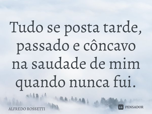 Tudo se posta tarde, passado e côncavo na saudade de mim quando nunca fui.⁠... Frase de ALFREDO ROSSETTI.