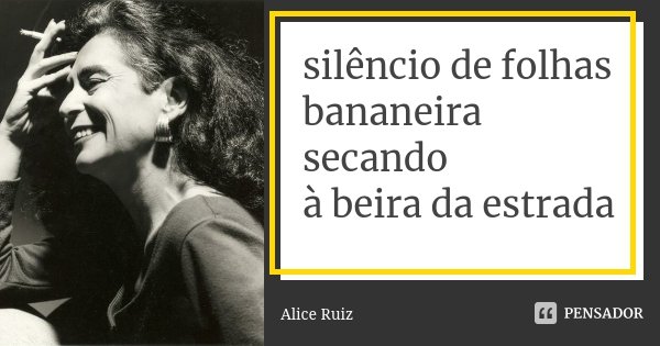 silêncio de folhas
bananeira secando
à beira da estrada... Frase de Alice Ruiz.