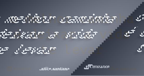 o melhor caminha é deixar a vida te levar... Frase de alice santana.