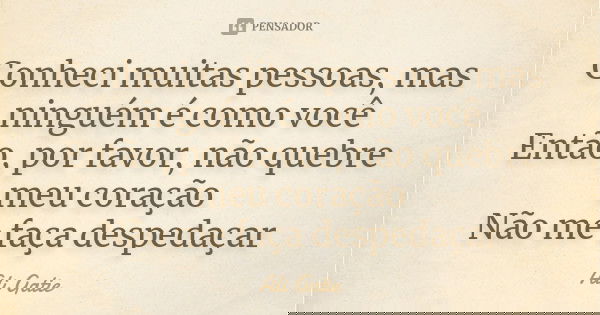 Conheci muitas pessoas, mas ninguém é como você Então, por favor, não quebre meu coração Não me faça despedaçar... Frase de Ali Gatie.