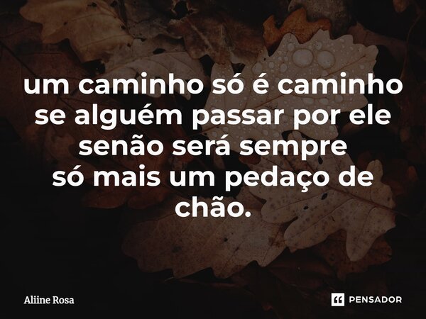um caminho só é caminho se alguém passar por ele senão será sempre só mais um pedaço de chão.... Frase de Aliine Rosa.