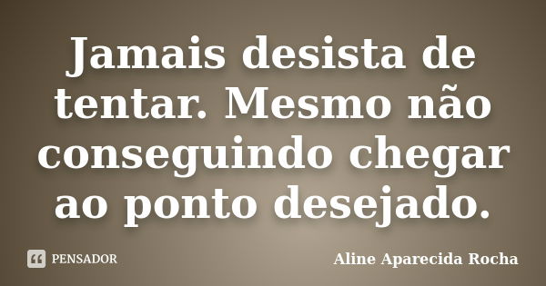 Jamais desista de tentar. Mesmo não conseguindo chegar ao ponto desejado.... Frase de Aline Aparecida Rocha.