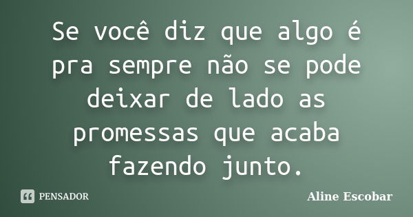 Se você diz que algo é pra sempre não se pode deixar de lado as promessas que acaba fazendo junto.... Frase de Aline Escobar.