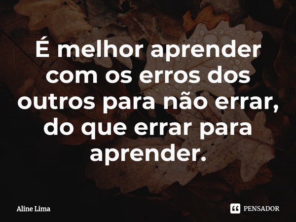 É melhor aprender com os erros dos outros para não errar,⁠ do que errar para aprender.... Frase de Aline Lima.